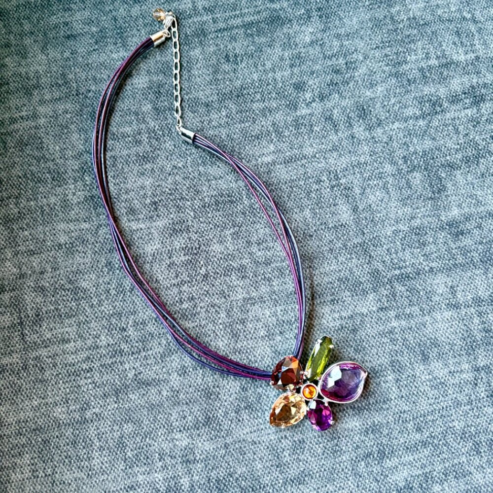 J.Crew Multicolor Crystal Cluster Statement Penda… - image 4